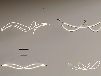 Modern Chandeliers with Curved Sleek Lines and White Illuminated Accents for Contemporary Interior Spaces 3d model