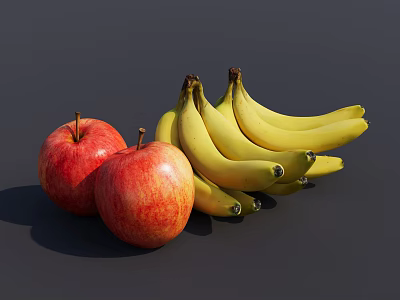 Fresh Red Apples And Ripe Yellow Bananas Fresh Fruit Arrangement On Dark Background 3d model