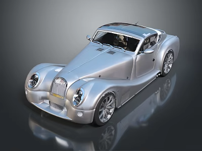 Silver Vintage Sports Car with Curved Body Unique Grille and Large Shiny Wheels 3d model Silver Vintage Sports Car with Curved Body Unique Grille and Large Shiny Wheels 3d model
