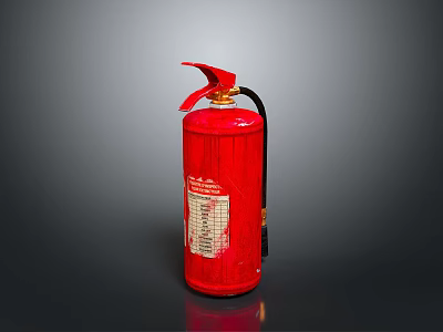 Red Fire Extinguisher With Red Handle Pressure Gauge And Safety Label On Dark Background 3d model