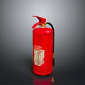 Red Fire Extinguisher With Red Handle Pressure Gauge And Safety Label On Dark Background