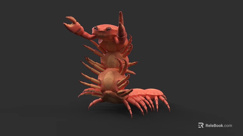 Red Aquatic Creature 3D Model With Large Claws And Multiple Legs On Dark Background 3d model 