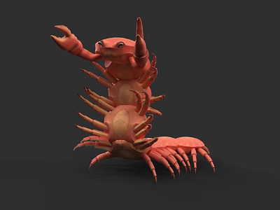 Red Aquatic Creature 3D Model With Large Claws And Multiple Legs On Dark Background 3d model