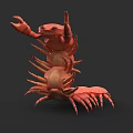 Red Aquatic Creature 3D Model With Large Claws And Multiple Legs On Dark Background
