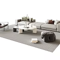 Modern Sofa and Coffee Table Set With Soft Throw Pillows Area Rug and Decorative Ottoman 3d model