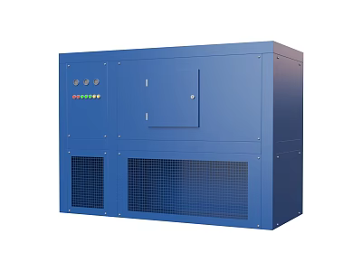 Blue Industrial Equipment Unit With Control Panel Knobs Indicator Lights Ventilation Grilles And Secure Door 3d model