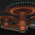 Futuristic Bar Interior Design With Unique Lighting Decorative Columns And Modern Bar Counter