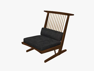 Modern Wooden Frame Leisure Chair With Dark Cushion Slatted Backrest And Tilted Legs 3d model