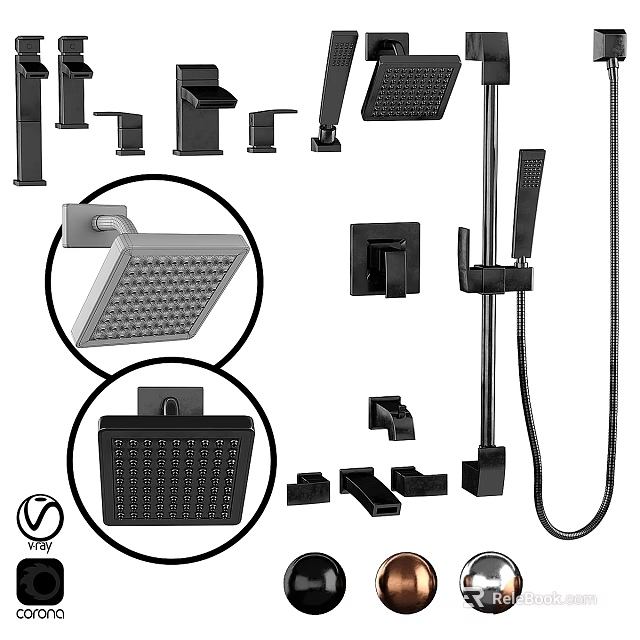 Modern Black Bathroom Faucet Shower System With Multiple Components And Accessories 3d model