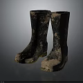 Muddy Rain Boots With Worn Rubber Surface And Dirty Brown Spots Details