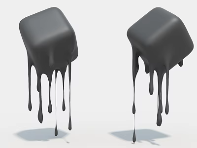 Abstract Black Cube Sculptures With Dripping Liquid Effect On White Surface 3d model