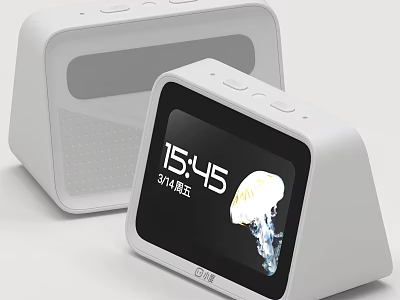 Smart Machine With Display Screen Showing Time Date And Jellyfish Image In White Design 3d model