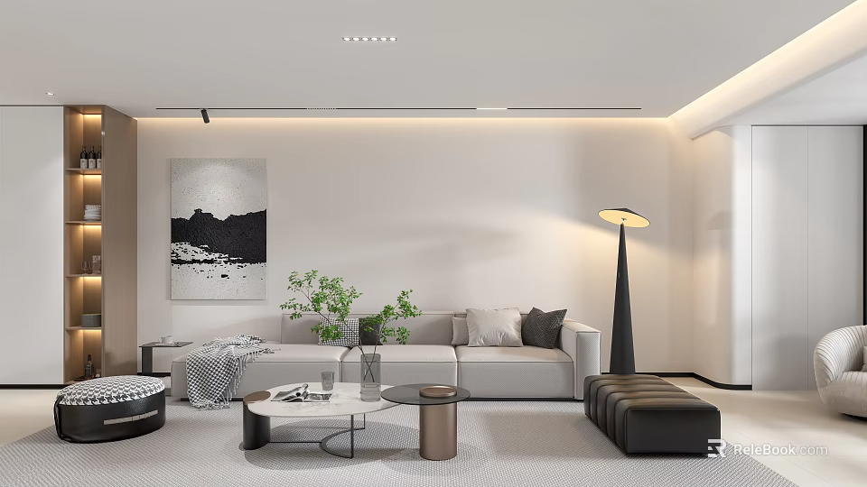 Modern Minimalist Living Room Interior Design With Soft Neutral Tones And Comfortable Lounge Furniture 3d model 