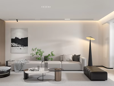 Modern Minimalist Living Room Interior Design With Soft Neutral Tones And Comfortable Lounge Furniture 3d model