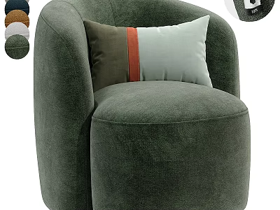 Rounded Green Velvet Leisure Chair with Striped and Solid Pillows and Multiple Color Options 3d model