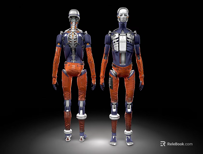 Male Robot Design With Mechanical Structure Blue Orange Components And Details 3d model 