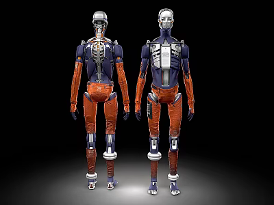 Male Robot Design With Mechanical Structure Blue Orange Components And Details 3d model