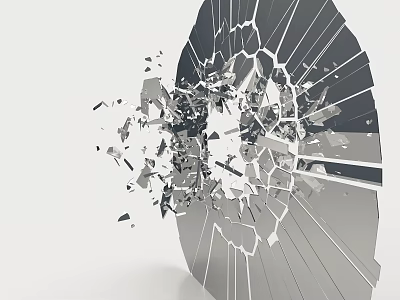 Shattered Mirror With Flying Glass Shards And Fragmented Reflective Surface 3d model