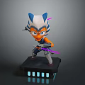 Cat Eared Warrior Character Holding Purple Lightsaber On Black Base With Blue Lights