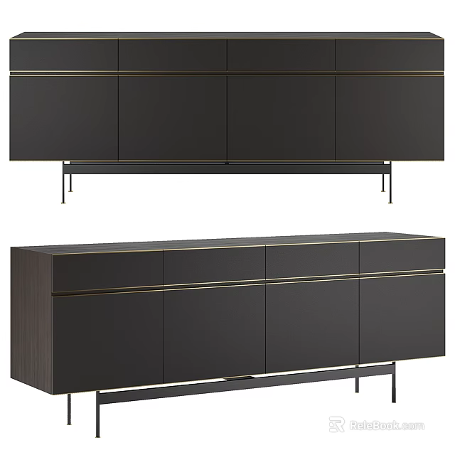 Modern Entryway And Side Cabinet With Sleek Dark Design And Metal Legs 3d model 