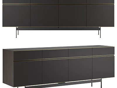 Modern Entryway And Side Cabinet With Sleek Dark Design And Metal Legs 3d model