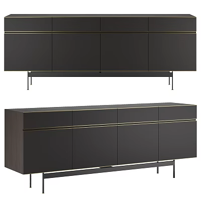 Modern Entryway And Side Cabinet With Sleek Dark Design And Metal Legs 3d model