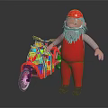 Cartoon Character With Red Hat Gray Beard And Red Outfit Near Colorful Building Blocks Motorcycle