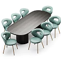 Round Dining Table Set With Upholstered Teal Brown Chairs And Black Metal Legs
