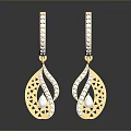 Gold Earrings With Diamond Accents And Pearl Filigree Pendant Design