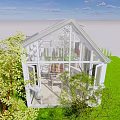 Transparent Glass Villa Balcony With White Frame Skylights Green Lawn And Red Flowers
