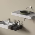 Modern White And Green Wall Mounted Washbasins With Black Gray Countertops And Soap Dispensers