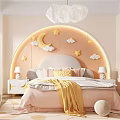 Playful Kids Room Interior With Pink Cloud Chandelier Moon Star Decor And Pumpkin Chair