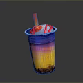 Colorful Gradient Drink Cup With Red Straw Tapioca Pearls And Strawberry Decoration