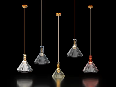 Modern Pendant Lights With Transparent Shades And Metallic Top Design 3d model