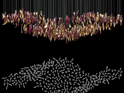 Unique Modern Chandelier With Golden And Purple Hanging Artistic Design Elements 3d model