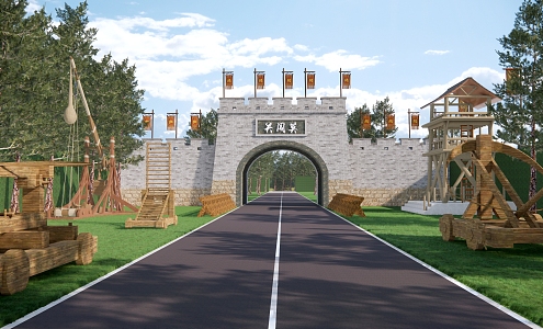 Chinese-style ancient city tower ancient pass ancient building clock tower military entrance gate ancient chariot military facility 3d model