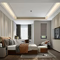 Modern Bedroom Design With Beige Walls Brown Headboard White Wardrobe Nightstand Table Lamp And Vase