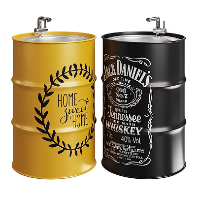 Vintage Barrel Shaped Wash Basin in Yellow and Black with Decorative Designs 3d model