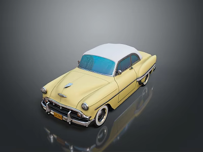 Yellow Classic Car With White Roof And Vintage Design Features 3d model