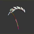 Modern Scythe 3D Model Featuring White Black Red Curved Blade And Red Handle