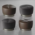 Stylish Ottoman Stools with Brown Leather Gray Fabric and Metal Bases