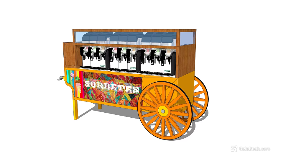 Colorful Mobile Sorbetes Selling Cart With Display And Large Wheels 3d model 