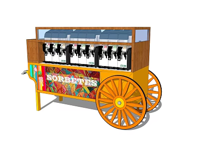 Colorful Mobile Sorbetes Selling Cart With Display And Large Wheels 3d model
