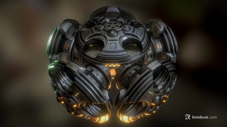 Futuristic Space Aerospace Structure With Detailed Mechanical Design And Illuminated Lights 3d model 