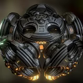Futuristic Space Aerospace Structure With Detailed Mechanical Design And Illuminated Lights