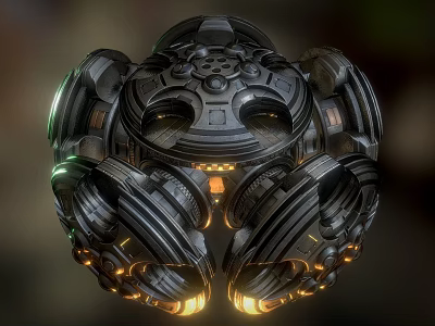 Futuristic Space Aerospace Structure With Detailed Mechanical Design And Illuminated Lights 3d model