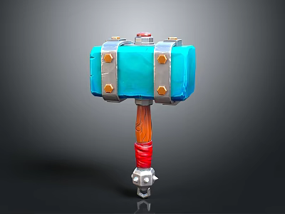 Colorful Decorative Hammer With Blue Head Orange Red Handle And Metallic Accents 3d model