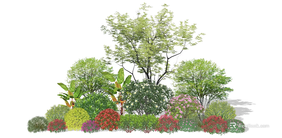Colorful Flowering Shrubs in Diverse Garden Landscaping With Green Foliage and Blooms 3d model 