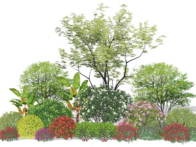 Colorful Flowering Shrubs in Diverse Garden Landscaping With Green Foliage and Blooms 3d model