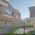 Modern Multi Story School Building With Wooden Cladding Balconies Greenery And Courtyard Walkers